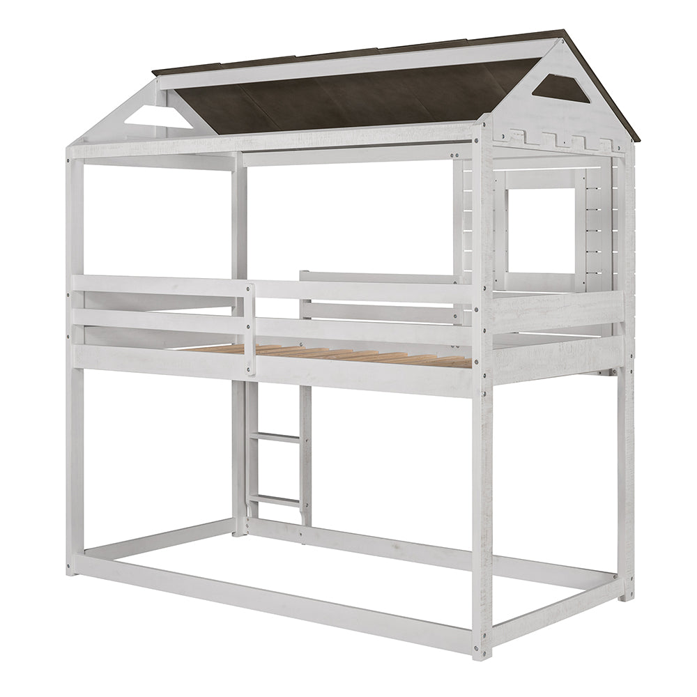 Twin Over Twin Bunk Bed with Roof