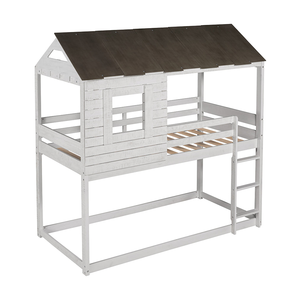 Twin Over Twin Bunk Bed with Roof