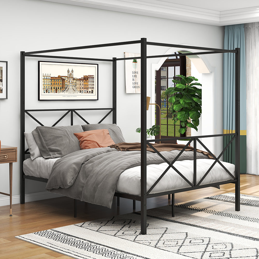 Metal Queen Canopy Bed with Headboard