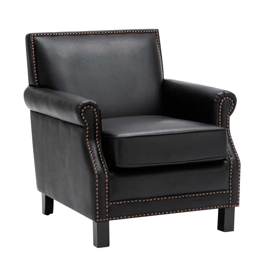 28.35'' Faux Leather Rolled Arm Sofa Chair, Black
