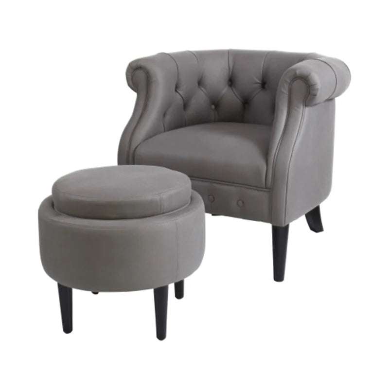 Tufted Sofa Arm Chair and Ottoman, Gray