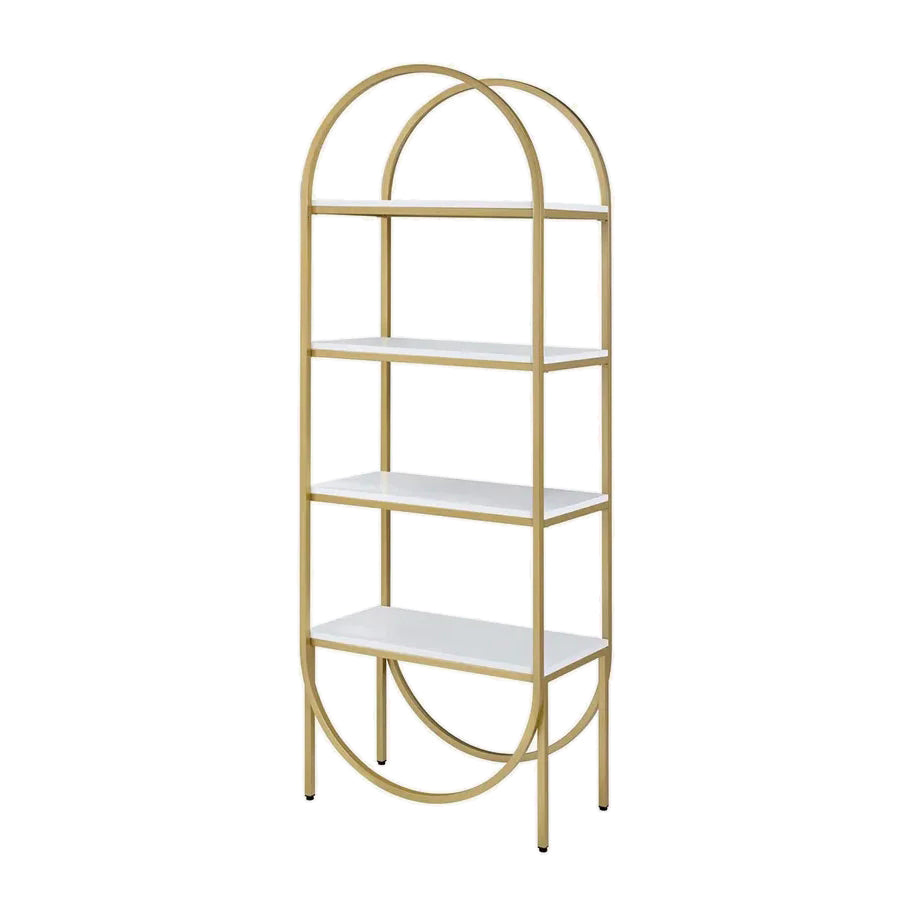 Modern Bookshelf, White High Gloss & Gold