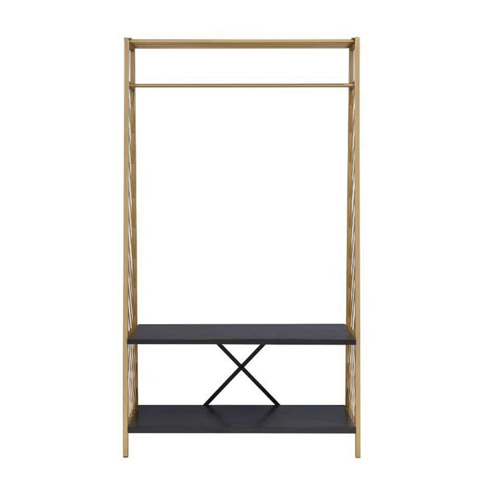 Hall Tree with Bench and Shoe Storage, Gold & Black Finish