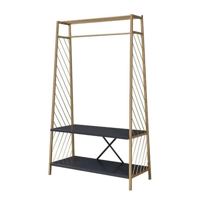 Hall Tree with Bench and Shoe Storage, Gold & Black Finish