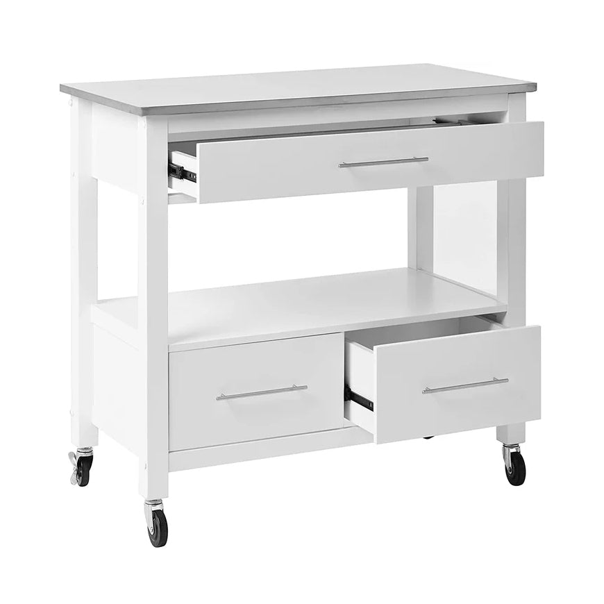 42.5'' W Rolling Kitchen Cart, Stainless Steel & White