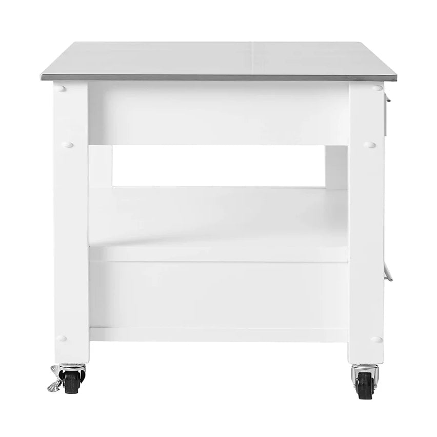 42.5'' W Rolling Kitchen Cart, Stainless Steel & White