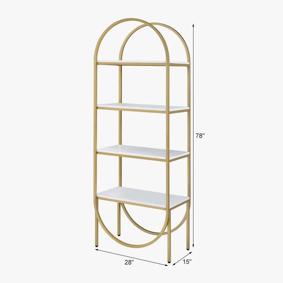 Modern Bookshelf, White High Gloss & Gold