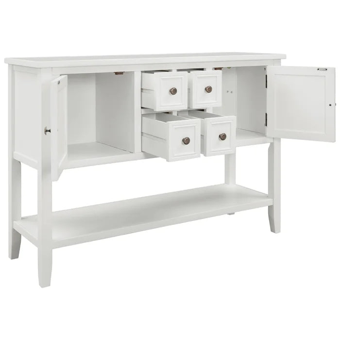 46" Sideboard Console Table with Drawers and Bottom Shelf (White)