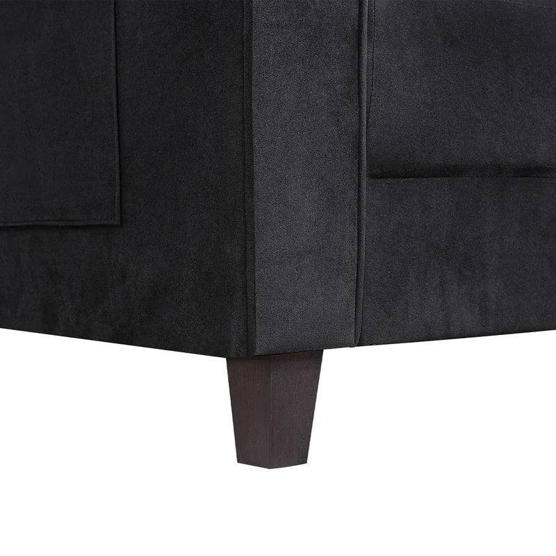 Velvet Square Arm Loveseat Modern Sofa Couch, Black