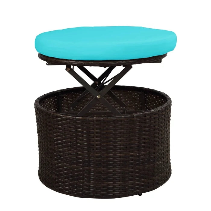 Patio Round Sunbed Sectional Rattan Sofa Set with Retractable Canopy (Blue)