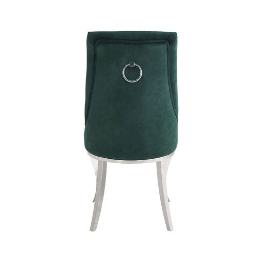 Dining Side Chairs (Set of 2), Green Fabric & Stainless Steel