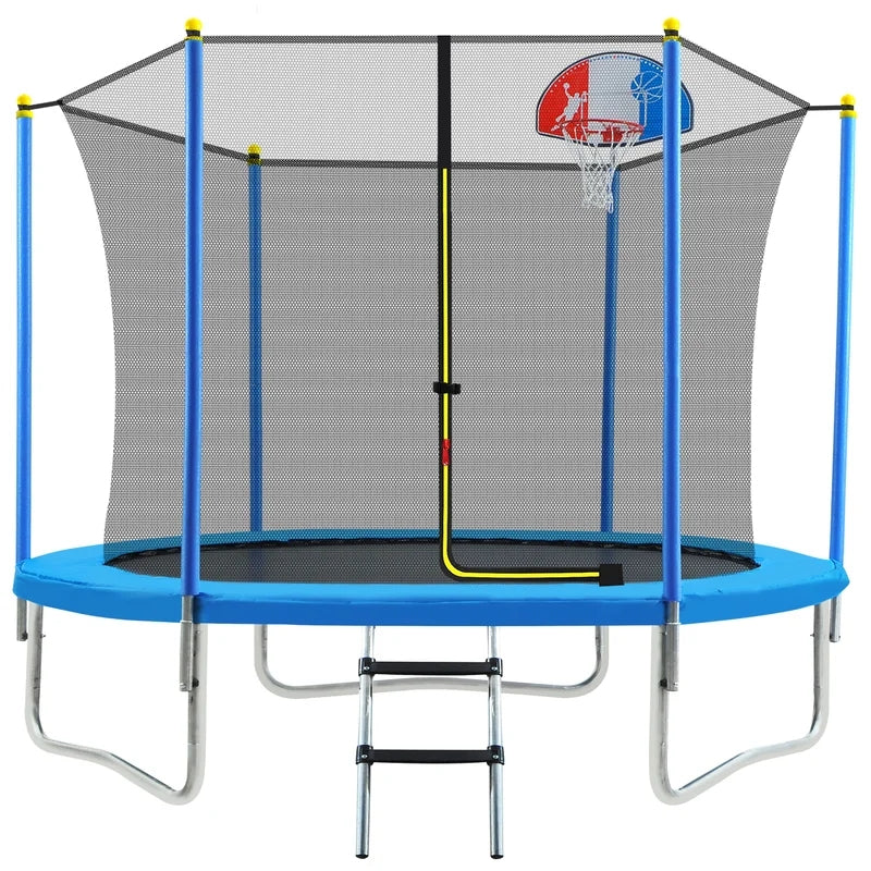 8FT Trampoline with Safety Enclosure Net, Basketball Hoop and Ladder