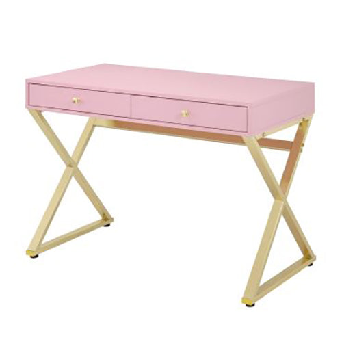 Rectangular Wooden Writing Desk, Pink & Gold