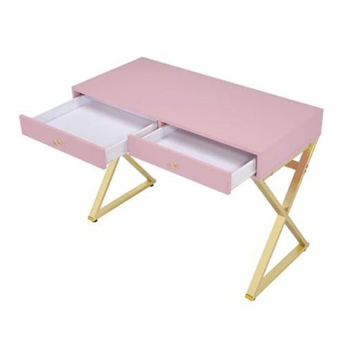 Rectangular Wooden Writing Desk, Pink & Gold