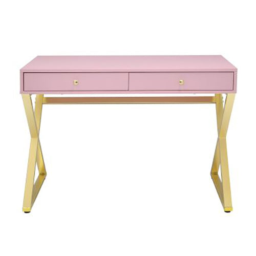 Rectangular Wooden Writing Desk, Pink & Gold