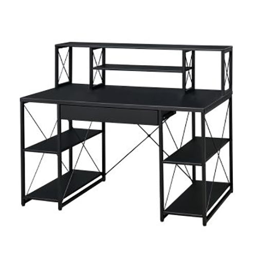 Office Desk with Storage Shelves and Keyboard Tray, Black