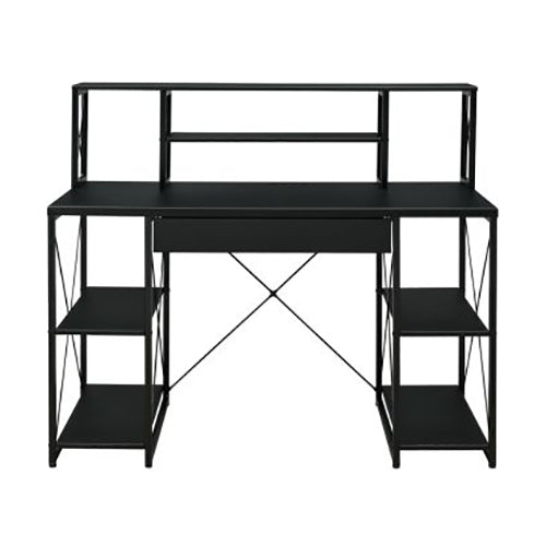 Office Desk with Storage Shelves and Keyboard Tray, Black