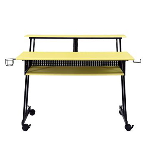 Wooden Computer Desk with Keyboard Tray, Yellow & Black