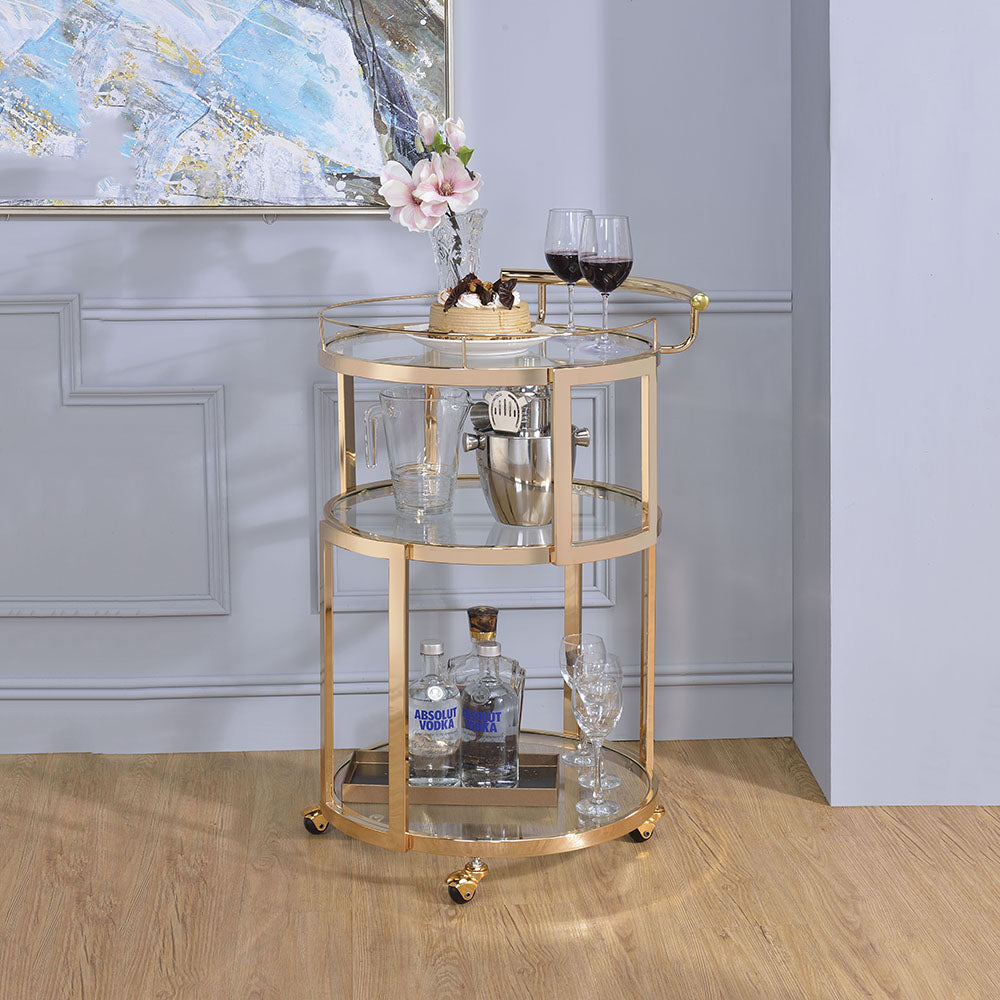 Glass Dining Serving Cart, Gold & Clear Glass