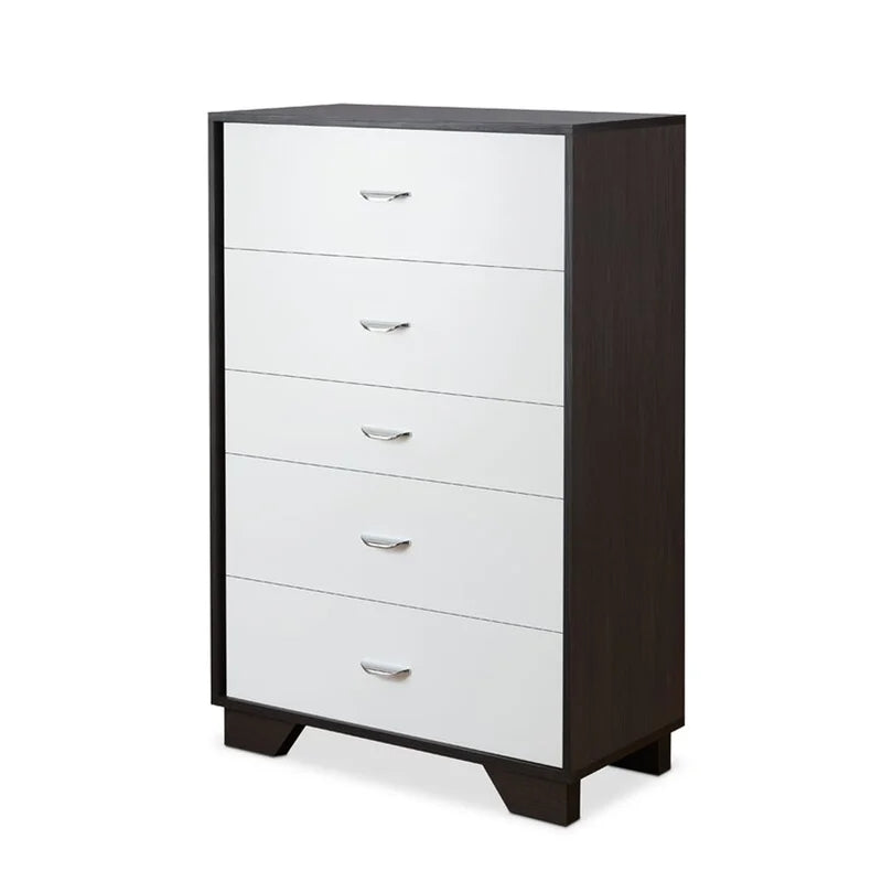 47'' Tall Solid Wood 5 - Drawer Chest Cabinet, White & Espresso