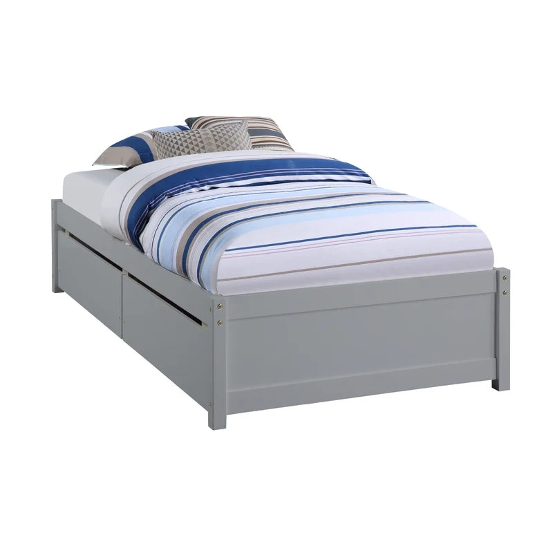 Twin Solid Wood Platform Bed with 2 Storage Drawers, Gray