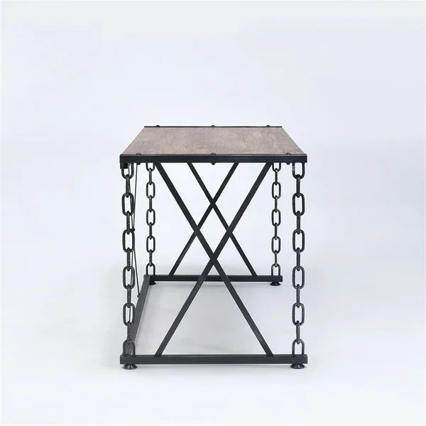 Home Office Writing Desk, Rustic Oak & Antique Black