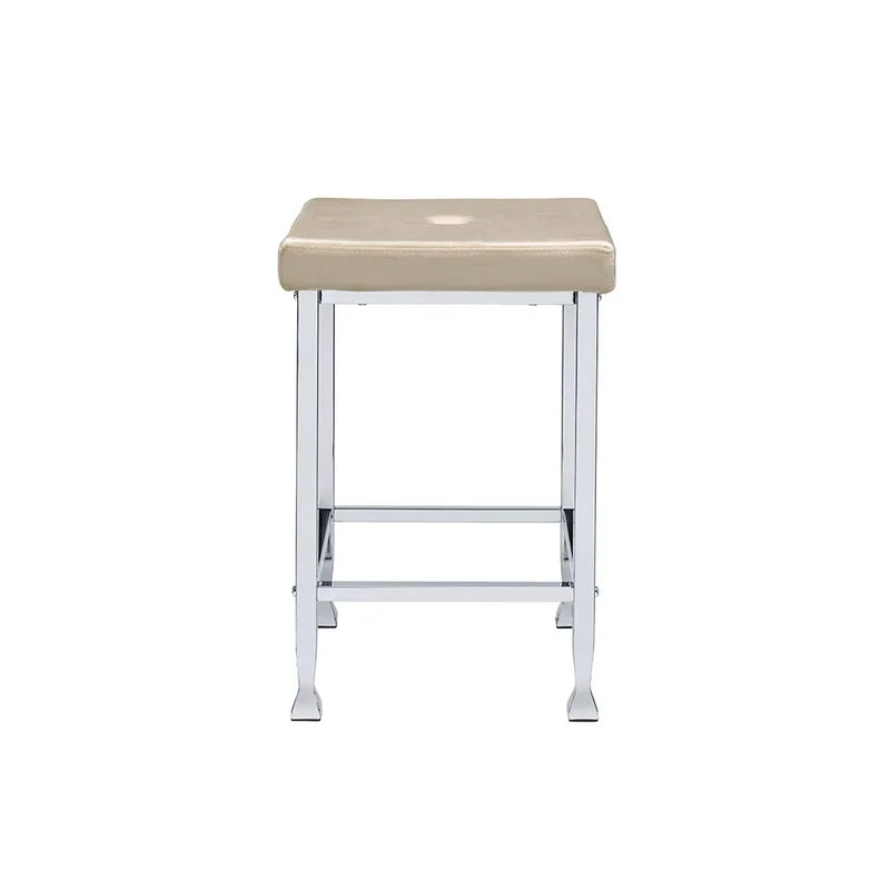 Counter High Stool Chair, Beige Velvet & Chrome Finish