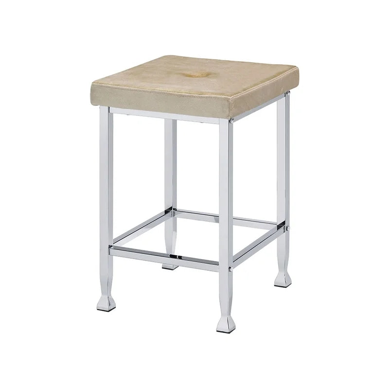 Counter High Stool Chair, Beige Velvet & Chrome Finish