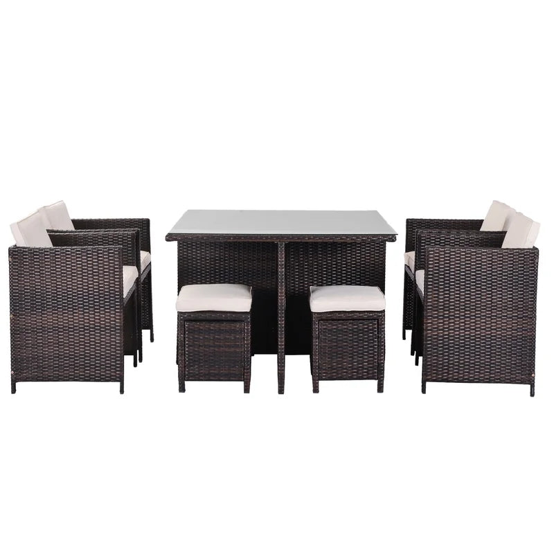 9pcs Patio Rattan Dining Furniture Set with Cushions