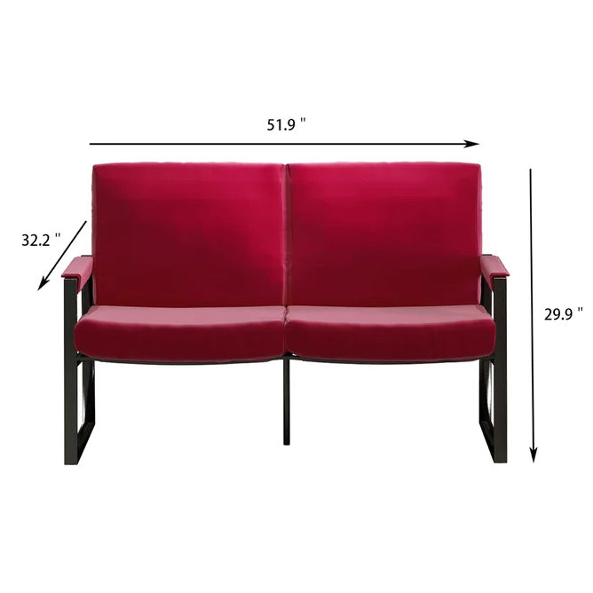 Double Sofa Chair Square Arm Loveseat, Red