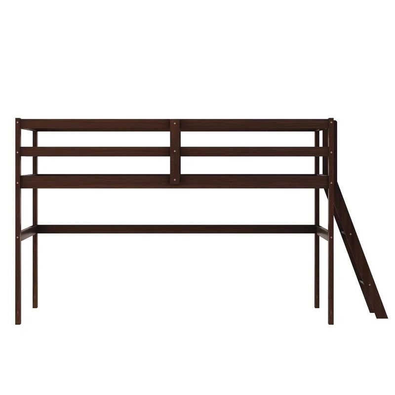 Twin Size Low Loft Bed with Ladder, Espresso