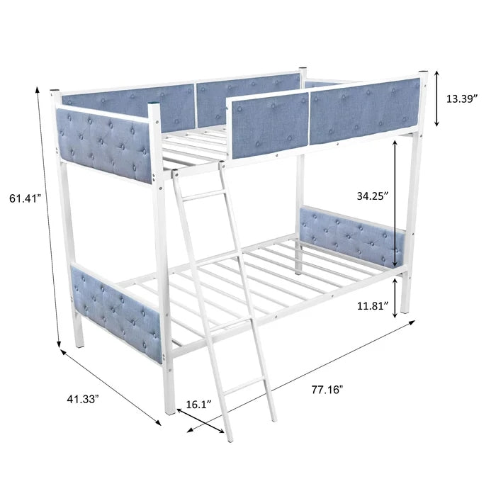 Twin over Twin Metal Upholstered Bunk Bed, Blue