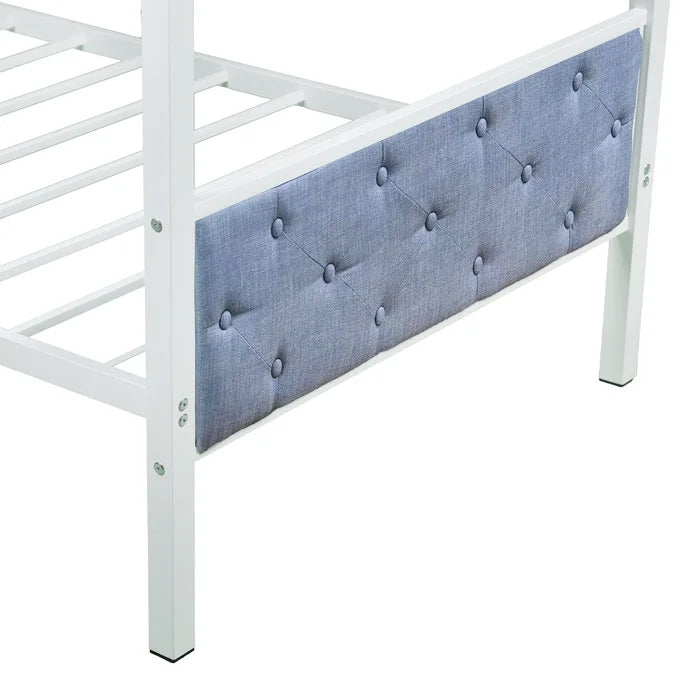 Twin over Twin Metal Upholstered Bunk Bed, Blue