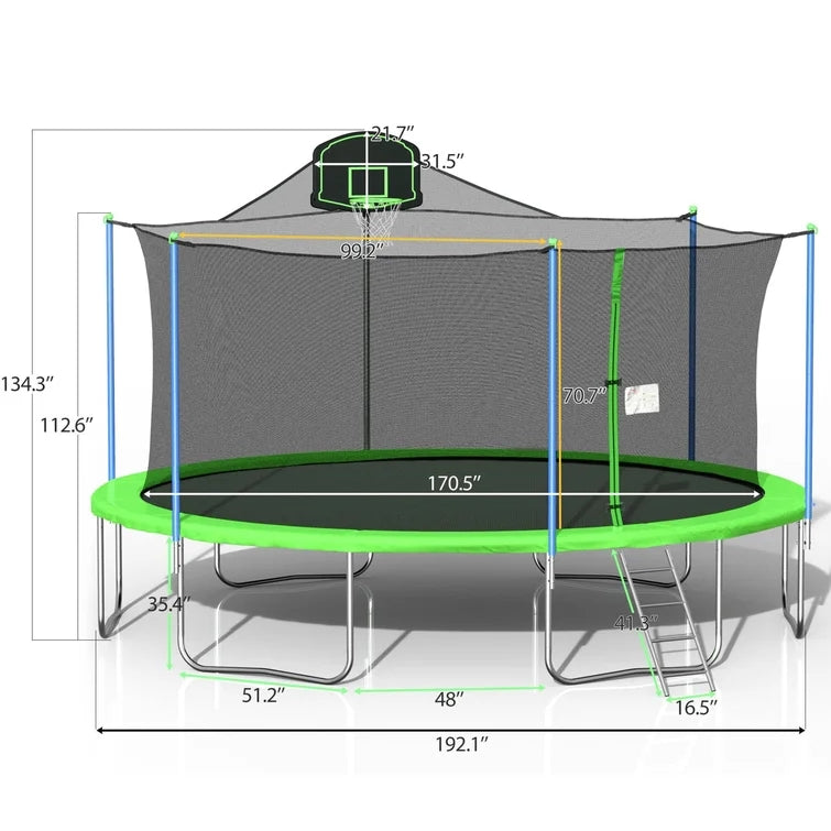 16ft Outdoor Trampoline with Seine, Green