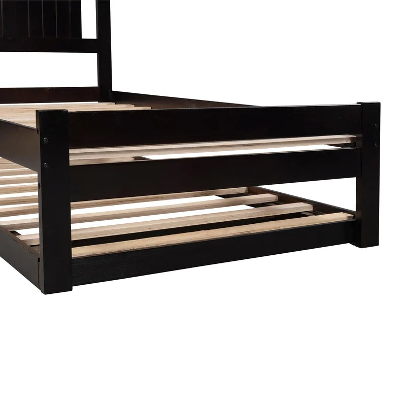 Twin Size Platform Bed with Adjustable Trundle, Espresso