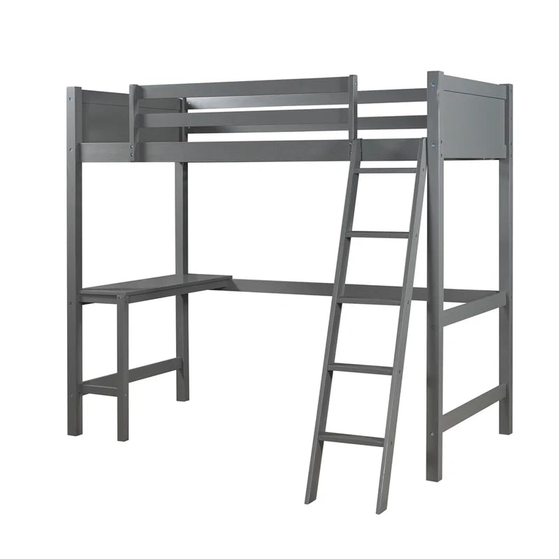 Twin size Loft Bunk Bed with Desk and Ladder, Gray