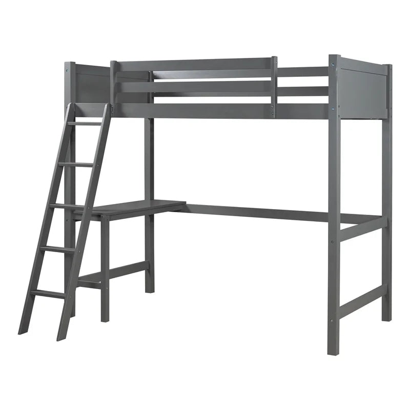 Twin size Loft Bunk Bed with Desk and Ladder, Gray