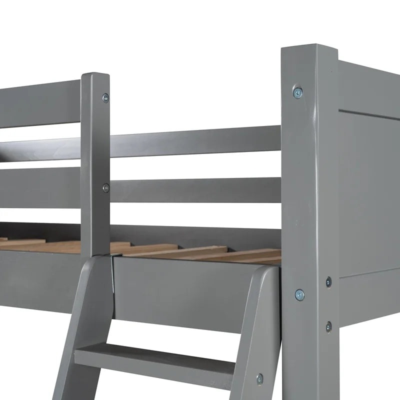 Twin size Loft Bunk Bed with Desk and Ladder, Gray