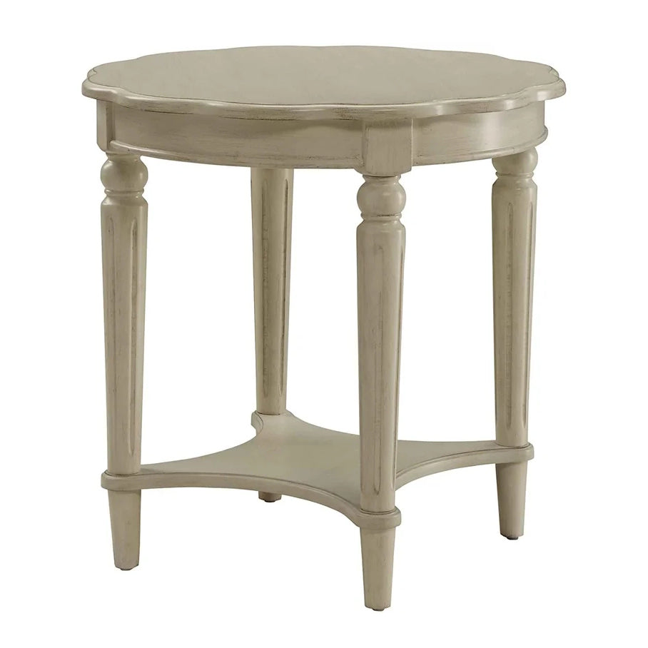 Modern Round End Table, Antique White