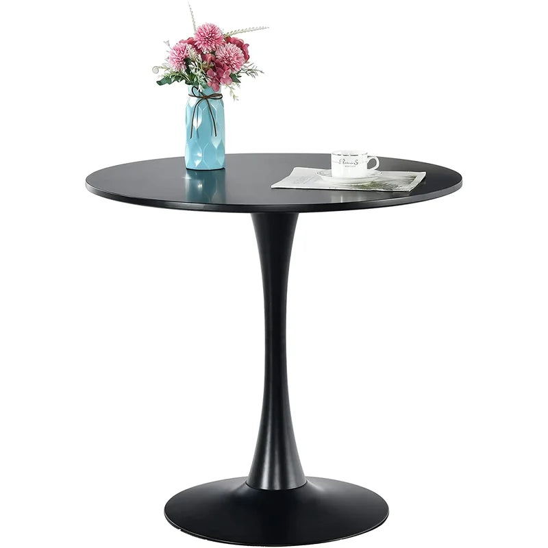 Modern Round Pedestal Dining Table, Black