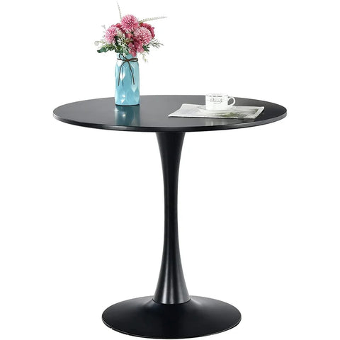 Modern Round Pedestal Dining Table, Black