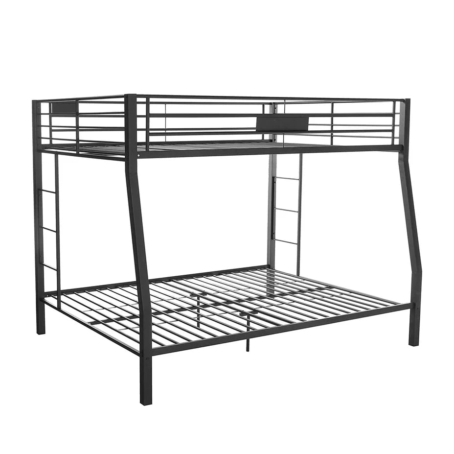Metal Twin Over Queen Bunk Bed with 2 Ladders, Black