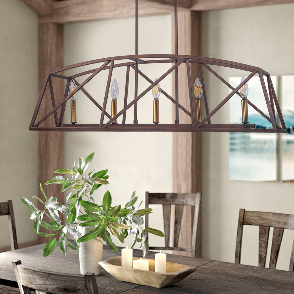5-Light Architectural Bronze and Soft Matte Brass Kitchen Island Linear Pendant