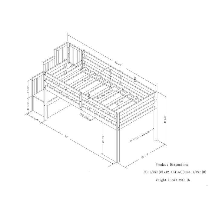 Twin Solid Wood Platform Loft Bed, White