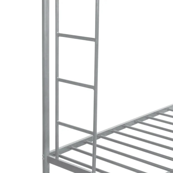 Twin over Full Bunk Bed with Trundle and Two Ladders, Silver