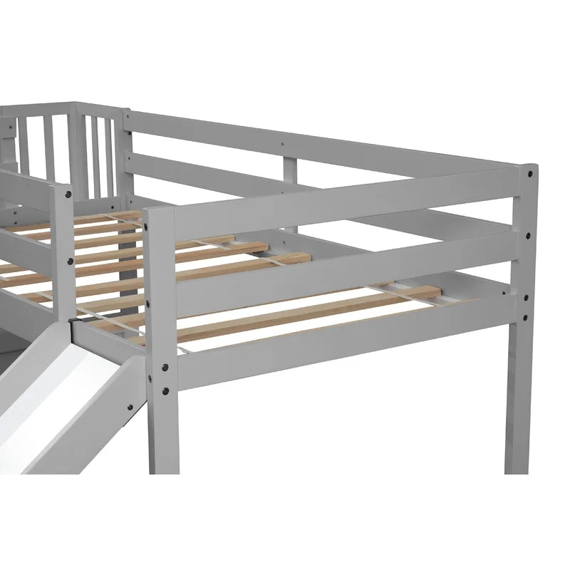 Twin Size Loft Bunk Bed with Slide, Grey