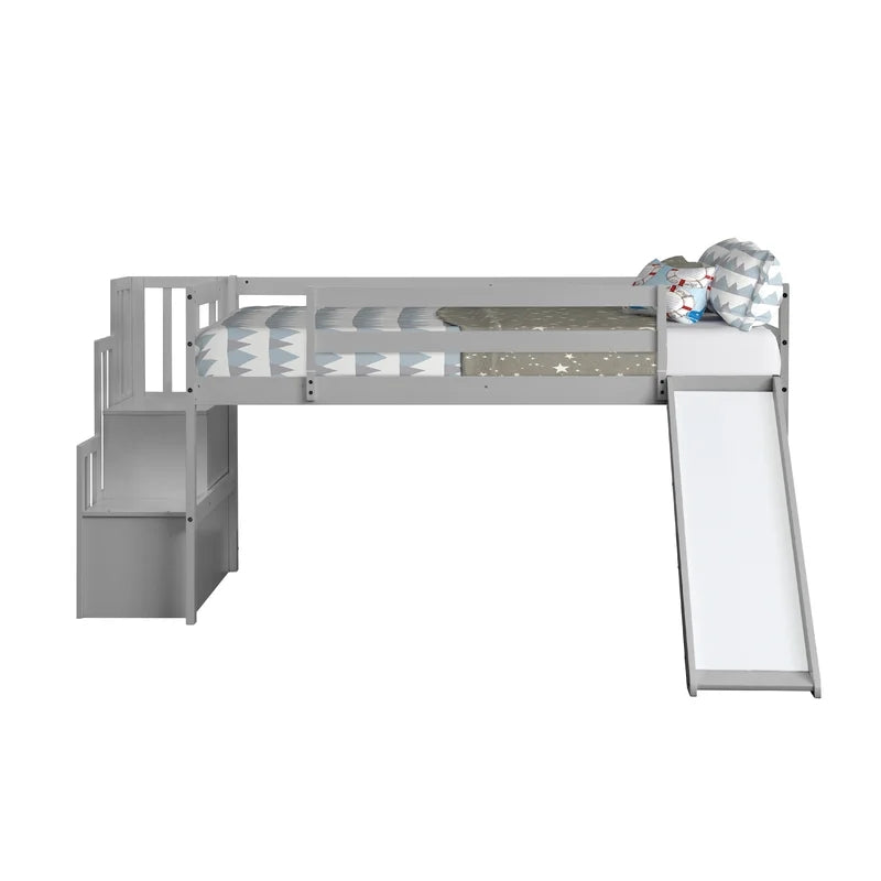 Twin Size Loft Bunk Bed with Slide, Grey