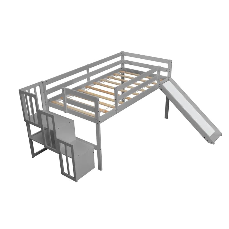 Twin Size Loft Bunk Bed with Slide, Grey