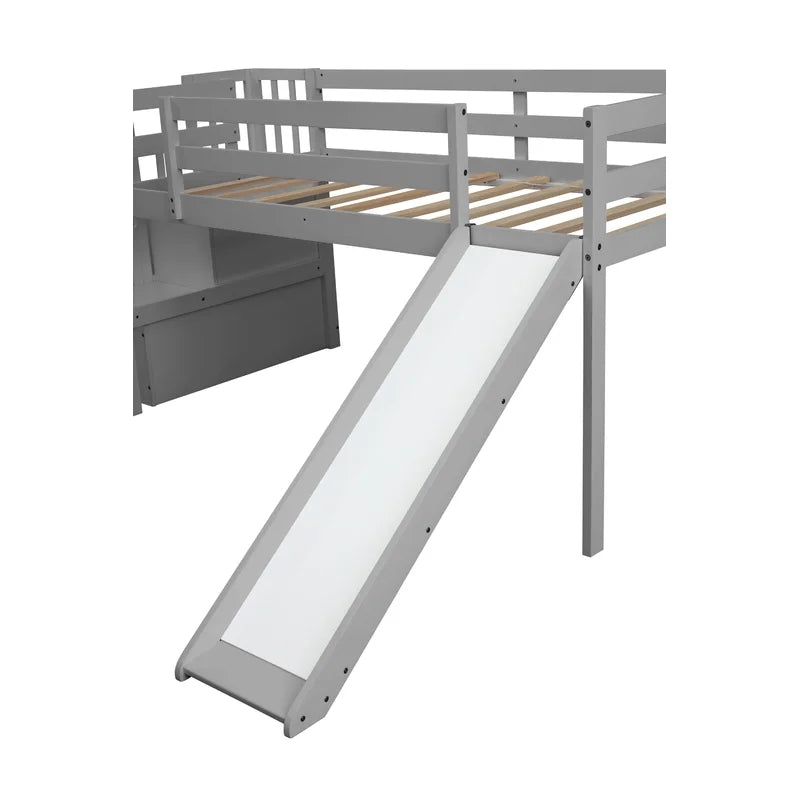 Twin Size Loft Bunk Bed with Slide, Grey