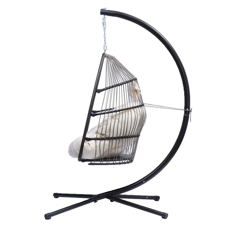 Rattan Folding Hanging Chair Swing Hammock with Cushion and Pillow